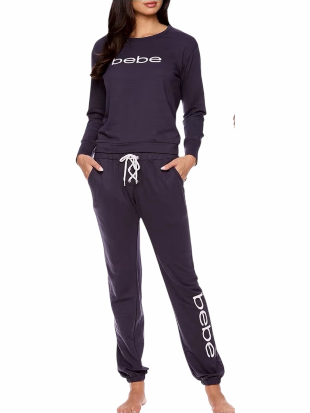 Bebe Midnight  French Terry Pajama Set; Long Sleeve Top & Pants NWT